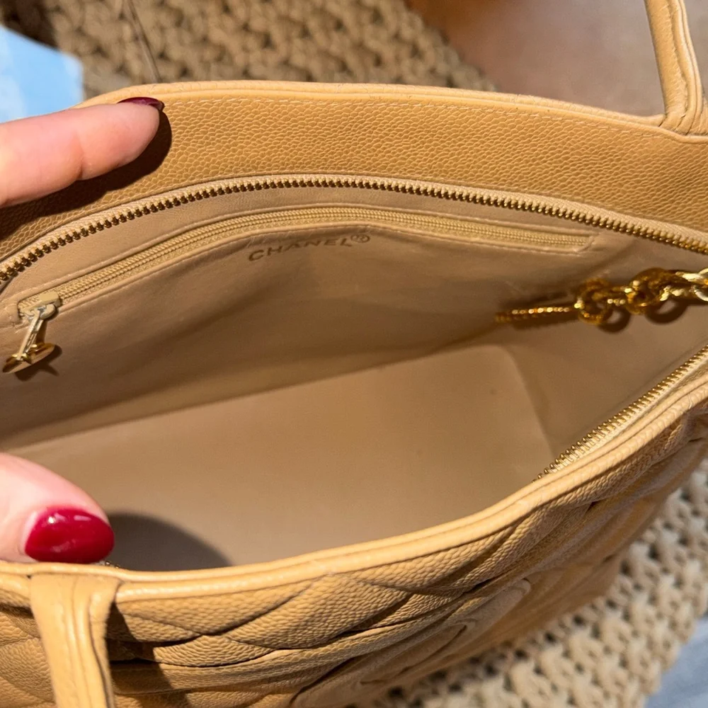 Chanel Caviar Leather CC Medallion Tote w Gold Hardware Shoulder Bag